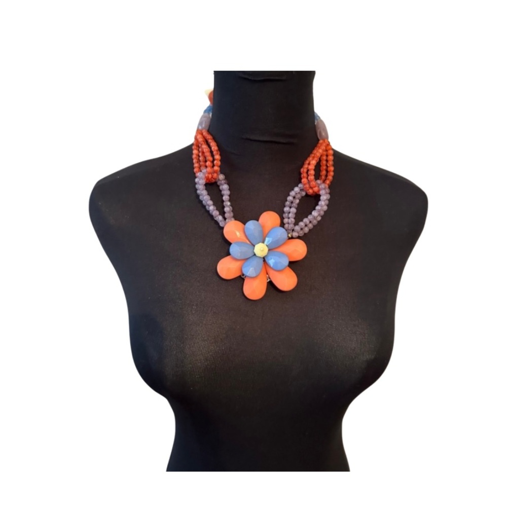 W Stones and Beads Multi Color Necklace and Earrings Set